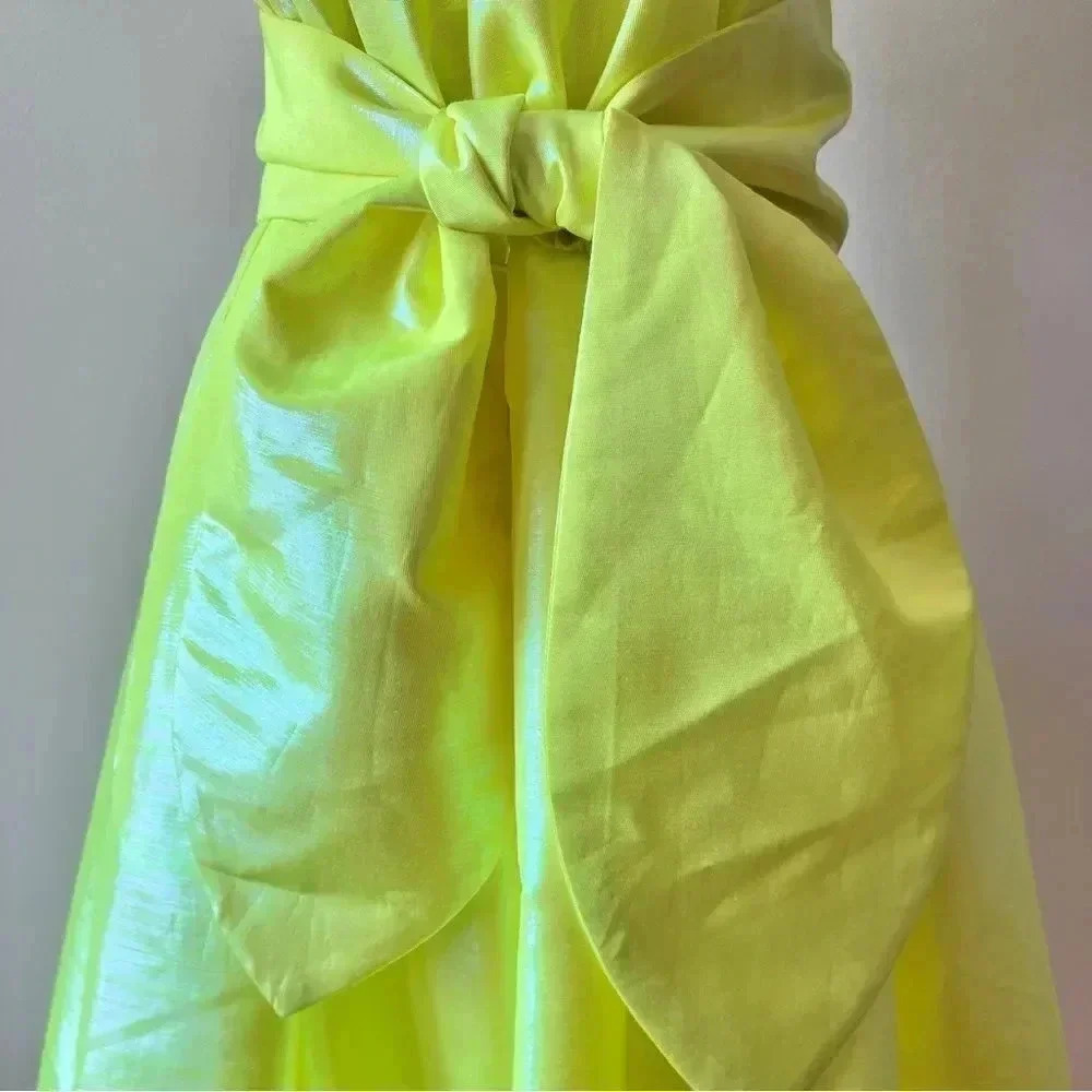 NEW Christopher John Rogers Target Neon Yellow Iridescent Belted Midi Dress XXS - Picture 8 of 15